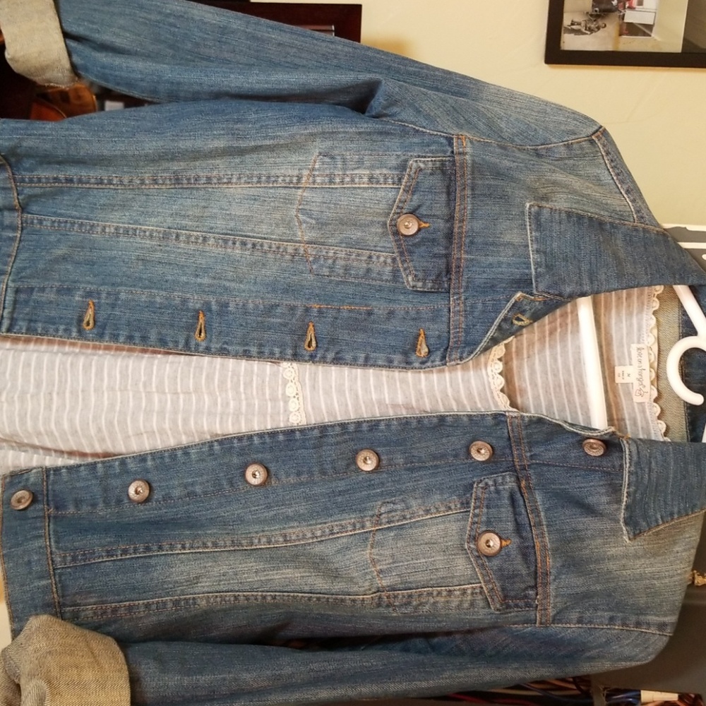 Jean jacket and striped top